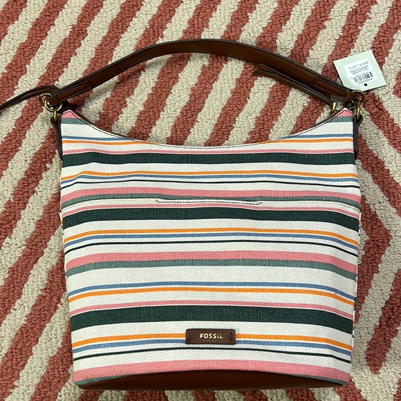 NWT FOSSIL Talulla Hobo Spring Stripe bag with additional and adjustable strap - Picture 3 of 15